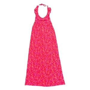 Vintage High Tide Hawaiian Psychedelic Bright Floral Halter Maxi Dress